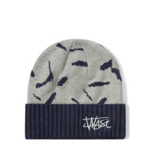 custom color block pattern logo knit beanie