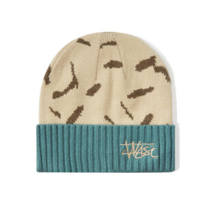 custom color block pattern logo knit beanie