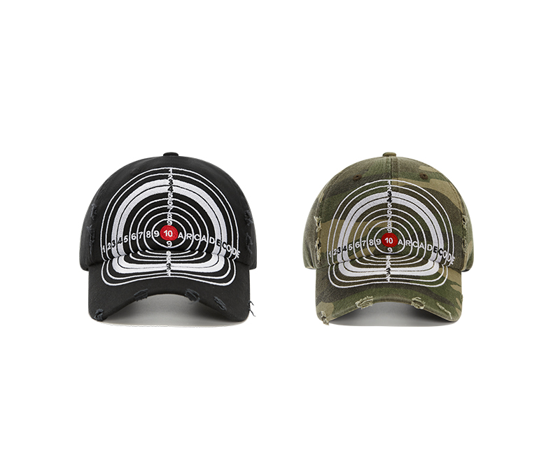 custom bullseye design ripped frayed distressed baseball cap