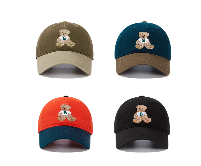 custom color block bear embroidery baseball cap