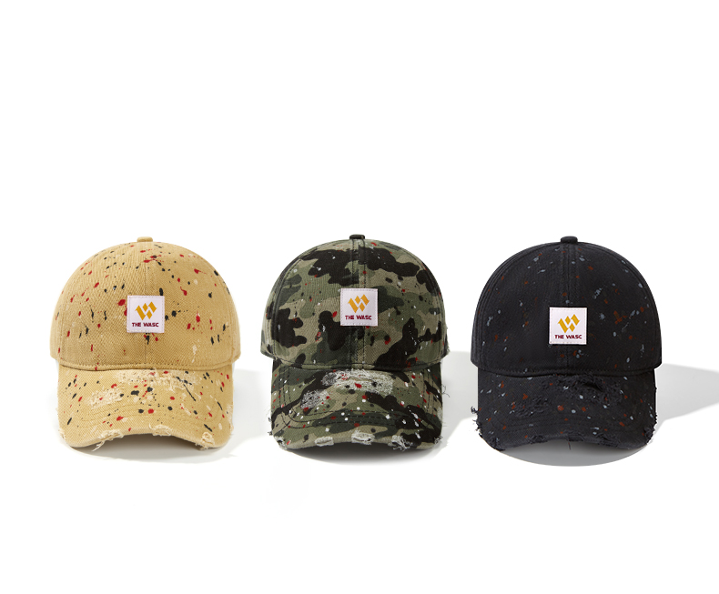custom ink splatter ripped frayed distressed baseball cap