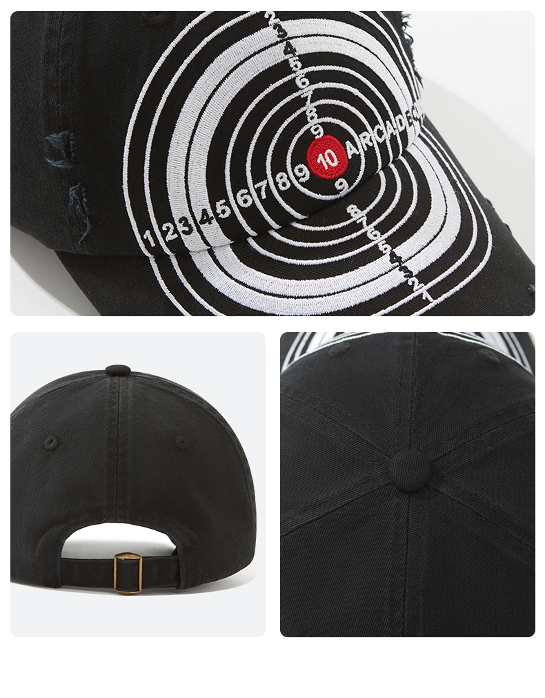 custom bullseye design ripped frayed distressed baseball cap
