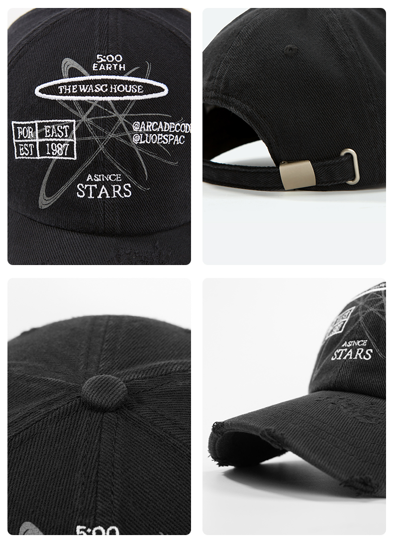 custom ripped frayed distressed embroidered baseball cap