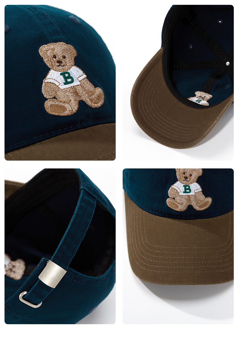 custom color block bear embroidery baseball cap