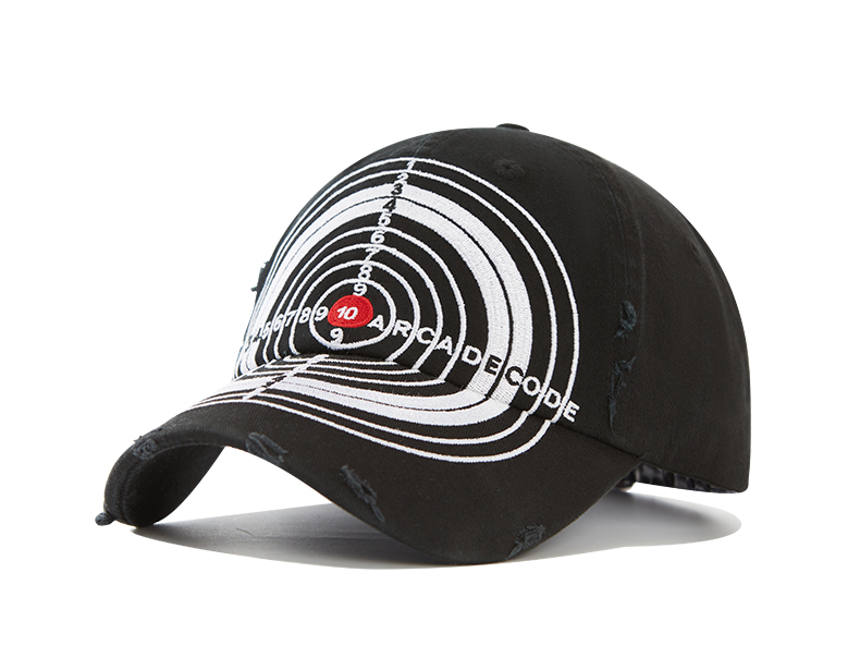 custom bullseye design ripped frayed distressed baseball cap