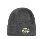 custom embroidered logo fuzzy knit beanie