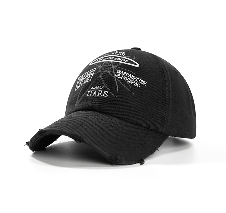 custom ripped frayed distressed embroidered baseball cap