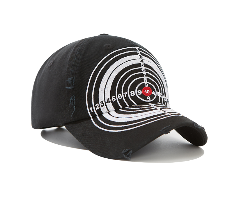 custom bullseye design ripped frayed distressed baseball cap