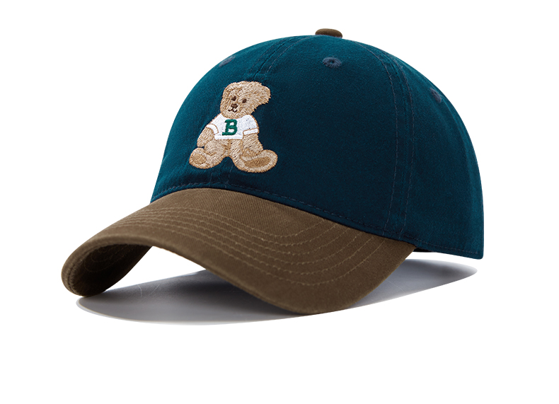 custom color block bear embroidery baseball cap