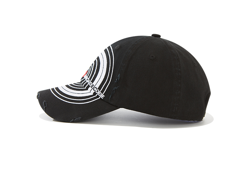 custom bullseye design ripped frayed distressed baseball cap