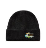 custom embroidered logo fuzzy knit beanie