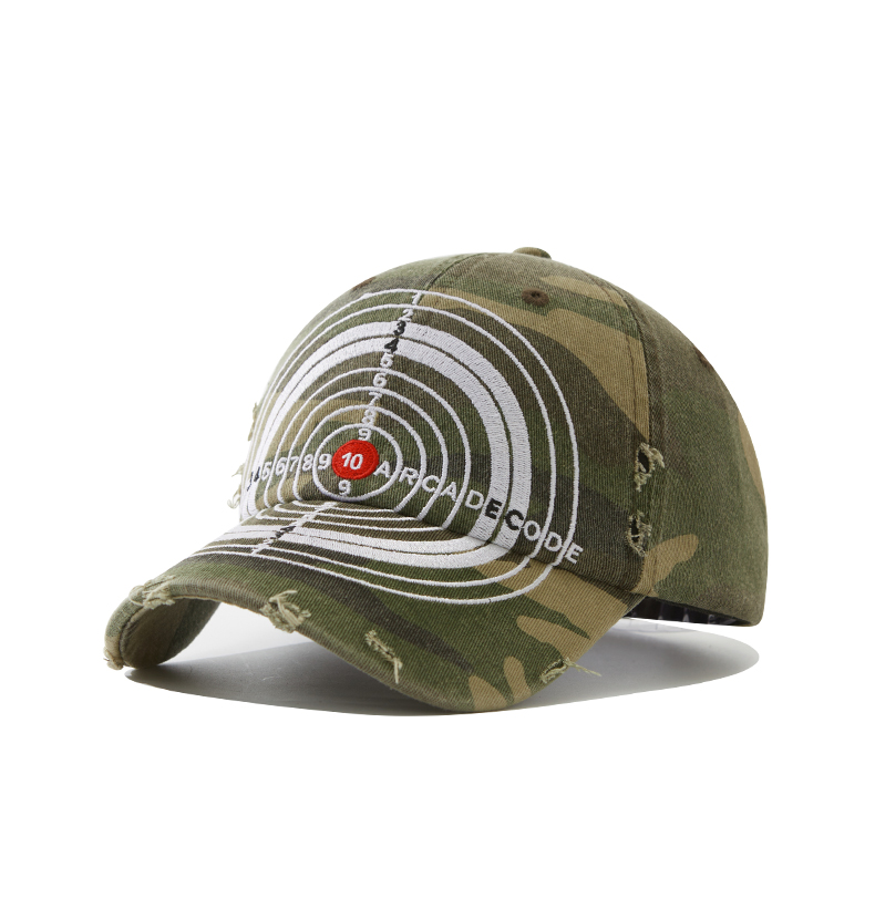 custom bullseye design ripped frayed distressed baseball cap
