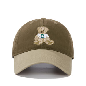 custom color block bear embroidery baseball cap